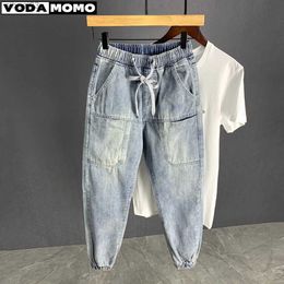 Men's Jeans New harem jeans mens retro washed light blue denim Trousers hip-hop loose harem pants mens bag jeansL2403