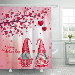 Shower Curtains Family Curtain Valentine's Day Gnome Love Set With Waterproof Fabric 12 Hooks For Bathroom Decorations