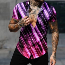 Men's Casual Shirts Hawaiian Shirt Short Sleeve Fashion Men Sporty Tops Lines Art Harajuku Y2k Streetwear Cozy Clothes