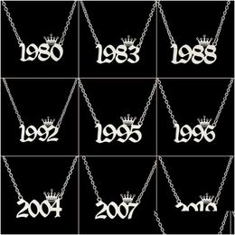 Pendant Necklaces English Number Letter Necklace Stainless Steel Chain Crown For Women Birthday Gift Female Birth Year Drop Delivery J Dhxht