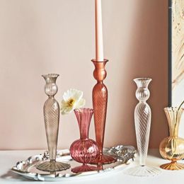 Candle Holders Vintage Glass French Style Candlestick Crystal Simple Wedding Romantic Candlelight Home Decoration Vase