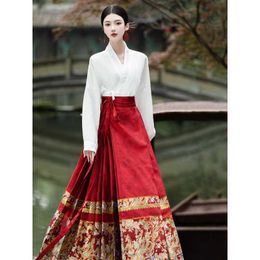 New Chinese Style Improved Hanfu Suit Womens Spring 2024 Daily Commuting Horse Face Skirt Vacation