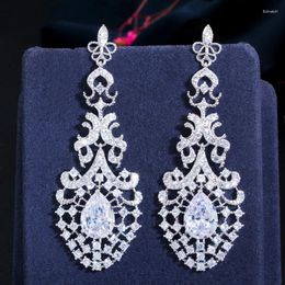 Dangle Earrings ThreeGraces Luxury Shiny Cubic Zirconia Bridal Wedding Long Big Drop For Women Fashion Prom Dress Jewellery E1267