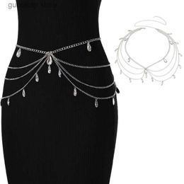 Waist Chain Belts Elegant crystal waist chain with adjustable belt suitable for womens ball banquet club party H7EF Y240329