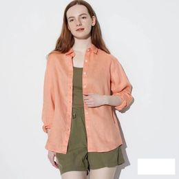 Women's French linen shirt long sleeve French shirt casual base with linen