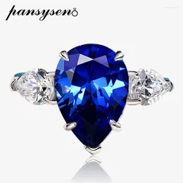 Cluster Rings PANSYSEN Vintage 925 Sterling Silver 5CT Pear Cut Sapphire High Carbon Diamond Gemstone Anniversary Party Ring Fine Jewellery