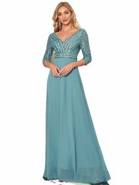 luxury Evening Dres Lg V Neck A-Line Three Quarter sleeve Floor-Length Gown 2024 of Exquisite Prom Women Dr 57g4#