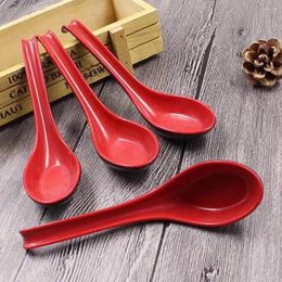 Spoons 5pcs/set Bicolor Red Black Soup Tableware Anti Scalding Plastic Porridge Long Handle Imitation Porcelain Sauces