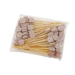 Disposable Flatware 100 Pcs Natural Bamboo Toothpicks Bear Fruit Cocktails Sticks Skewers Decorative For Appetizer And Drinks