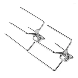 Tools 2Pcs BBQ Rotisserie Forks Clamp Grill Meatpicks Stainless Steel Barbecue Skewer