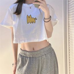 Women's T Shirts Cute Daily Loose Fitting Casual Ultra Short T-Shirt Sexy Round Neck Versatile Fashion Trend Simple Y2K