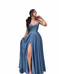 exquisite Spaghetti Straps Evening Dres New Sleevel Sweetheart Side High Split A-Line Party Prom Gowns Vestidos De Fiesta O9q3#