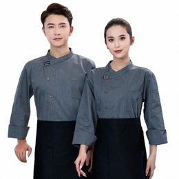 hotel Overalls Men's Lg-Sleeved Autumn and Winter Dining Kitchen Western Canteen Restaurant Chef Uniform i5Du#