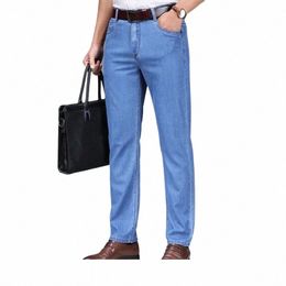 autumn Solid Colour High-end Busin Style Men's Straight-leg Jeans For Middle-aged Young Men Soft Comfortable A6sh#