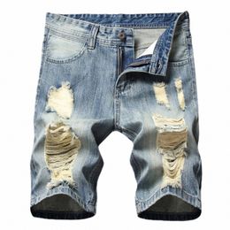 men's Ripped Patch Shorts Jeans Fi Trend Cuffed Patch Denim Shorts Classic Retro All-Match Straight Shorts With Pockets k1m0#