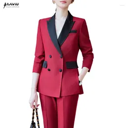 Women's Two Piece Pants NAVIU Women Suits Elegant Casual Double Breasted Long Sleeve Simple All Match Design Gradient Chic Blazer And Flare