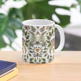 Mugs Spring Reflection - Floral/Botanical Pattern W/ Birds Moths Dragonflies & Flowers Coffee Mug Pottery Cups Kawaii