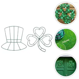 Decorative Flowers 2 Pcs Green Decorations Four-Leaf Hoop Metal Wreath Rings DIY Hoops Craft Making Frame Iron Hanging