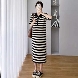 Maternity Dresses Womens knitted long leather simple black and white striped T-shirt summer new 2022 maternity dress Breakfeeding fashion clothingL2403