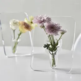Vases Art Po Frame Vase Acrylic Nordic Style Aesthetics Elegant Hydroponic Flower Arrangement Utensils Desktop Plant Holder Decor