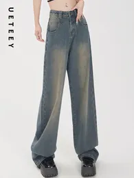 Women's Jeans UETEEY High Waisted Wide Leg Baggy Pants Streetwear Trousers Y2k Vintage 2024 Boyfriend Loose Denim Straight