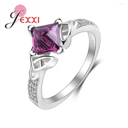 Cluster Rings Brand Square Purple Crystal For Women Wedding Bands Jewelry 925 Sterling Silver Lover Ring Engagement Accessory