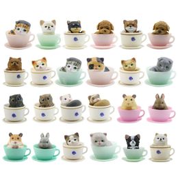 8 Pcs Teacup Dog Cats Figure Mini Animals Decoration Miniature Hare Figurine Resin Crafts Home Garden Ornament DIY Accessories 240401
