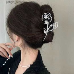Hair Clips Woman Large Metal Rose Floral Leaf Hair Claw Crab Ladies Barrettes Hairgrip Girls Hair Clips Hairpins Headwear Accessories Gifts Y240329