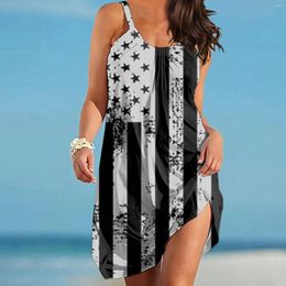 Casual Dresses Summer Dress Sleeveless Boho Beach Party Evening Loose USA Flag Women Fashion Holiday Strap Sundress American