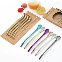 Drinking Straws 304 Stainless Steel Straw With Colander Reusable BJuice Cocktail Convenient Cleaning Brush Home Kitchen Bar Accessories