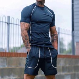 Men's Tracksuits 2024 Summer Running Slim Group Of Pants Suit Tracksuit Sportwear Short Sleeve Gym Shirt And Legging Two Piece Set Men