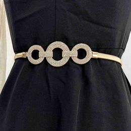 Waist Chain Belts Fashionable elastic gold chain with Rhineston womens design belt high-quality luxury brand elastic waistband dress metal Riem Y240329