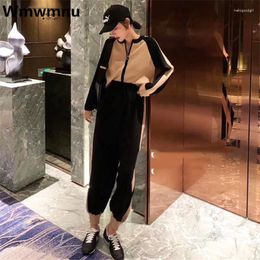 Women's Two Piece Pants Womens Knitted Spliced Sets Knit O-neck Sweater Tops Conjuntos Fashion Knitwear Harem Suit Vintage Jersey Outfit