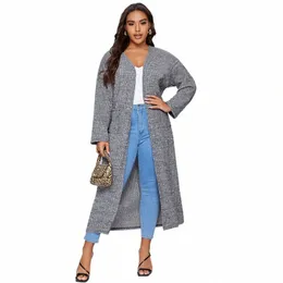 plus Size Lg Sleeve Elegant Spring Autumn Maxi Cardigans Women Pocket Sides Loose Open Frt Duster Jacket Large Size Coat 6XL o9Hq#