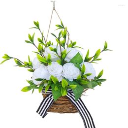 Decorative Flowers Artificial Peony Flower Basket Simulated Hangings Wreath For Front Door