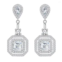 Stud Earrings Zhenchengda Square Chamfer 6 Pure White Diamond Luxury Set With 925 Silver Ear Nails For Women's Simplicity