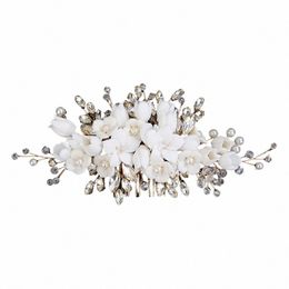 gold Fr Rhineste Bridal Hair Comb for Women Handmade Crystal Wedding Hair Accories Jewelry Party Pearl Headpiece Tiaras v8oM#