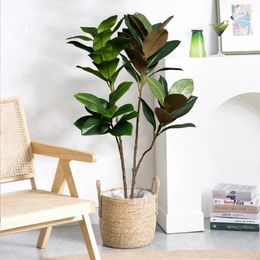 Decorative Flowers 105cm Large Artificial Tropical Plant Fake Banyan Tree Branch Plastic Magnolia Leaves For Home Garden Pffice Decoration