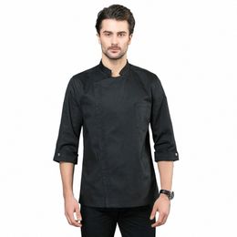 2019 new Food Service Kitchen Work Jackets Restaurant Chef Uniforms Sushi Bakery Cafe Waiter Catering black white coat P8JG#