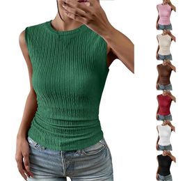 Women's Blouses Solid Color Turtleneck Sleeveless Slim Tank Top Summer Casual Ribbed Knit Shirts Band Women Back