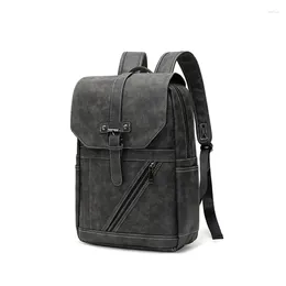 Backpack Casual Retro Men's Waterproof Crazy Horse PU Leather Bag Computer Fashion Large Capacity Travel