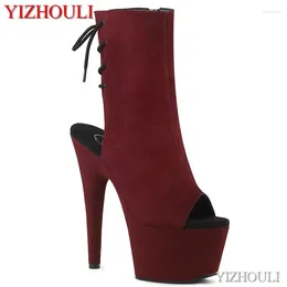 Dance Shoes 17cm Boots Suede Bag Banquet Stage With 7 "stiletto Heels Open Toes Nightclub Pole