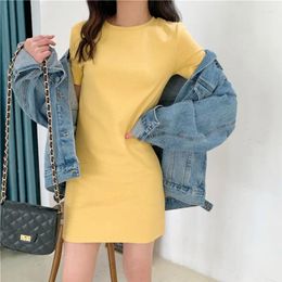 Party Dresses 2024 Summer Basic Ladies Short Sleeve Womens Solid Bodycon Stretch Mini Dress O Neck Casual Slim Pencil Sundress
