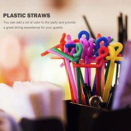 Disposable Cups Straws 100/200 Pcs Drinking Flexible Colourful Plastic For Home Bar Party Assorted Bright Colors