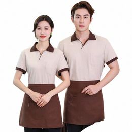 coffee Shop Bakery Work Clothes T-shirt Short Sleeve Kabob Bar Hot Pot Restaurant Waiter Food Delivery Clothes Summer Clothes t9Io#