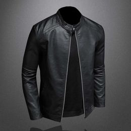 Men's Leather Faux Leather Fashion Slim Motorcycle Leather Jacket Men Stand Collar Pu Leather Jackets Solid Color Causal Mens Moto Biker Suede Outerwear 240330