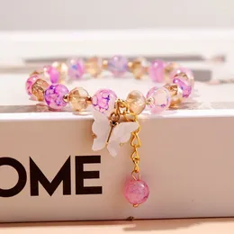 Link Bracelets Exquisite Butterfly Bracelet Colorful Ceramic Crystal Handmade Pendant Stretch For Girls Aesthetic Jewelry Party Gifts