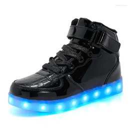 Basketball Shoes Children's High-Top Luminous For Boys And Girls LED Lghts USB Charging Sneakers Students' Outdoor Casual