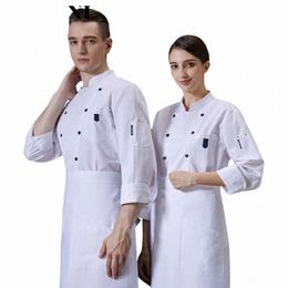 restaurant Kitchen Cooking Jacket Lg Sleeve Women Chef Shirt Men Waiter Work Clothes Cook Profial Uniform Bakery Overalls M2LV#