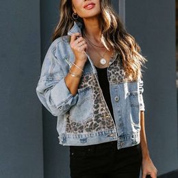 22024 New Autumn and Winter Denim Jackets for Women with Long Sleeves and Leopard Print Patchwork Jacketsidyu 84JO